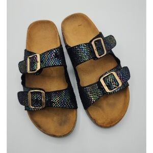 Iridescent Slide Sandals Adjustable‎ Buckle Straps Comfort Casual